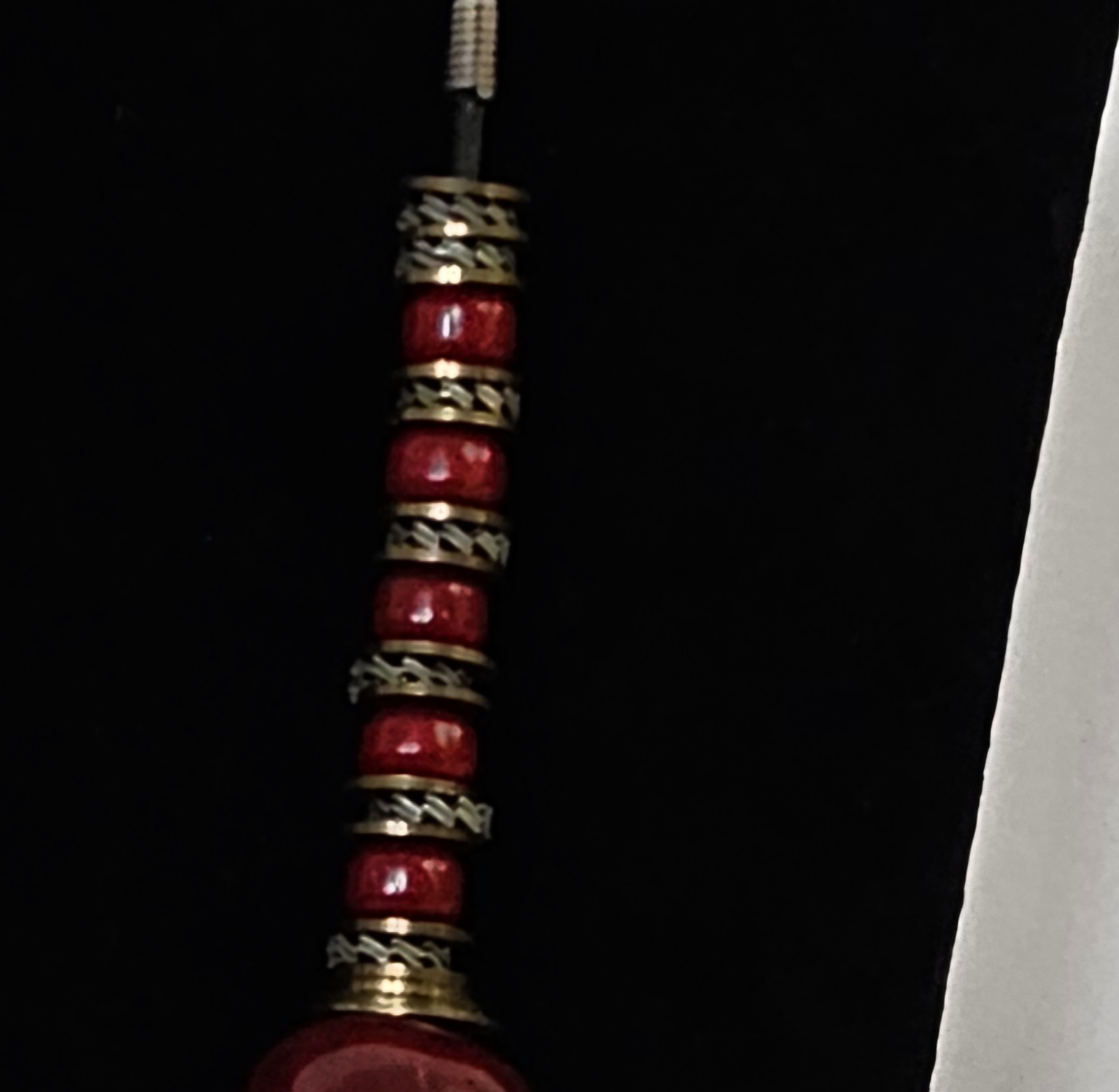 Maroon Chunky Statement Necklace w/Brass Pewter & Roundel Bead Spacer Accents