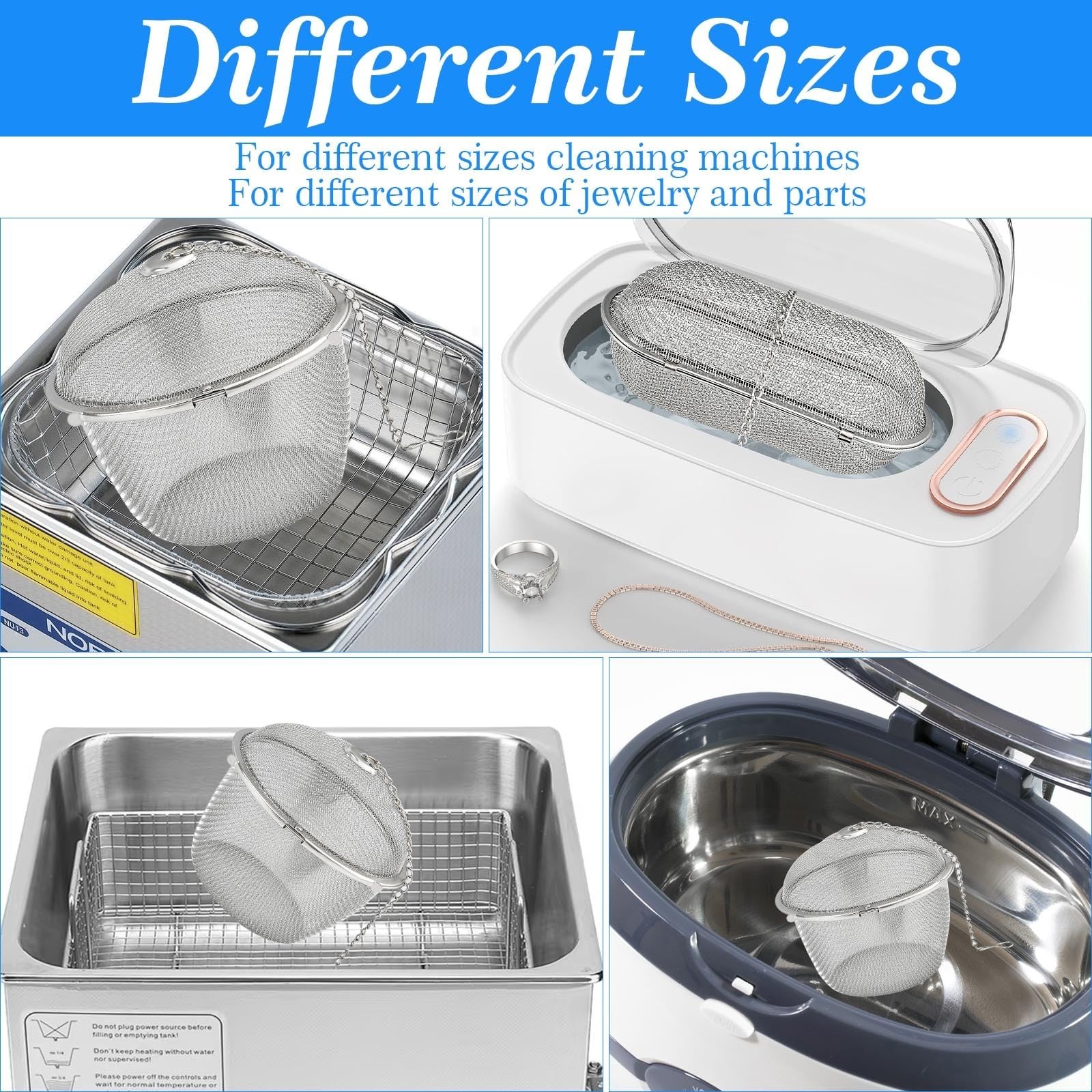 6 Pcs Ultrasonic Cleaner Baskets – Stainless Steel Jewelry & Watch Parts Mesh Ba