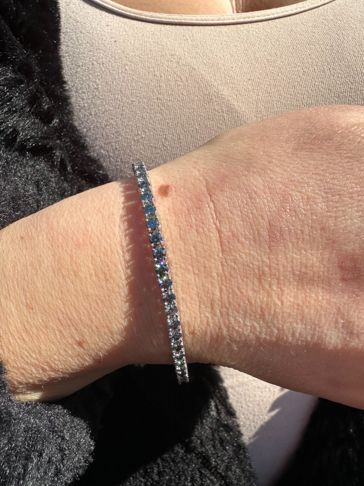 Real Iced Blue Gray MOISSANITE 3mm Tennis Bracelet 925 Silver Passes Tester