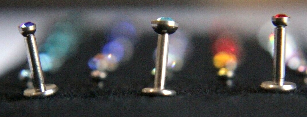 1 5 10x 6-8mm Internally Threaded Bar Labret 2-3mm Crystal Gem Earing Stud Helix