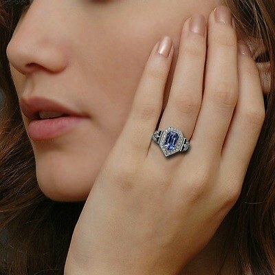 Mid-Century Art Deco Fancy Cut Blue Sapphire With Brilliant White CZ Fine Ring