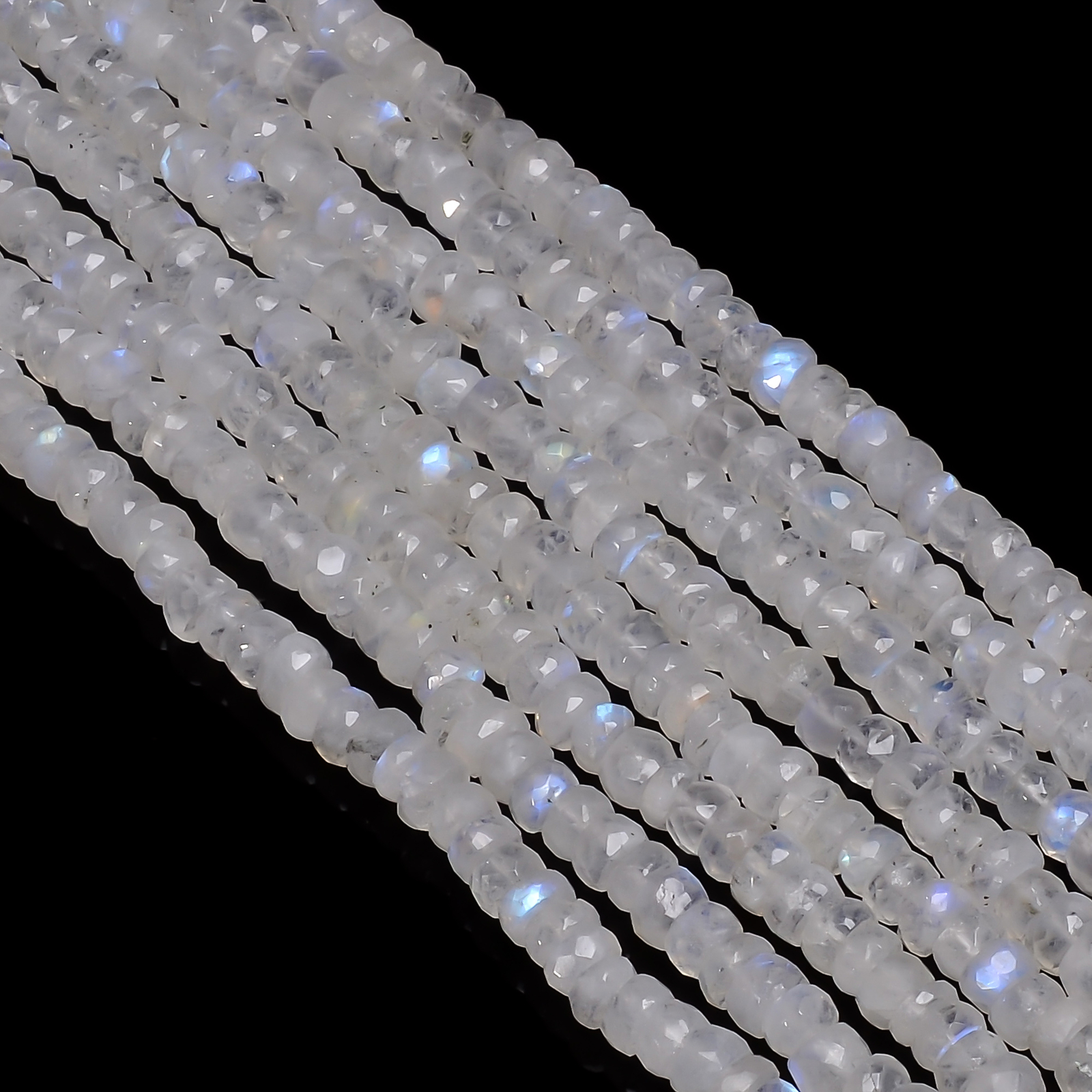 Natural Rainbow Moonstone Gemstone Rondell Faceted Beads 6X6mm Strand 8″ EB258