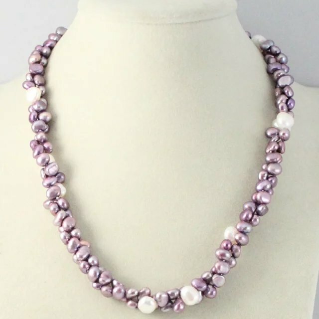 2 rows 4-5mm baroque purple pearl necklace 18 inches 14k