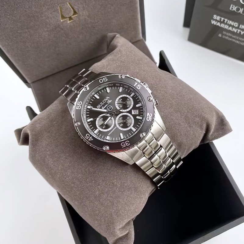 Bulova Men Classic Marine Star 98B401 Black Dial Quartz Chronograph Watch 41.5MM
