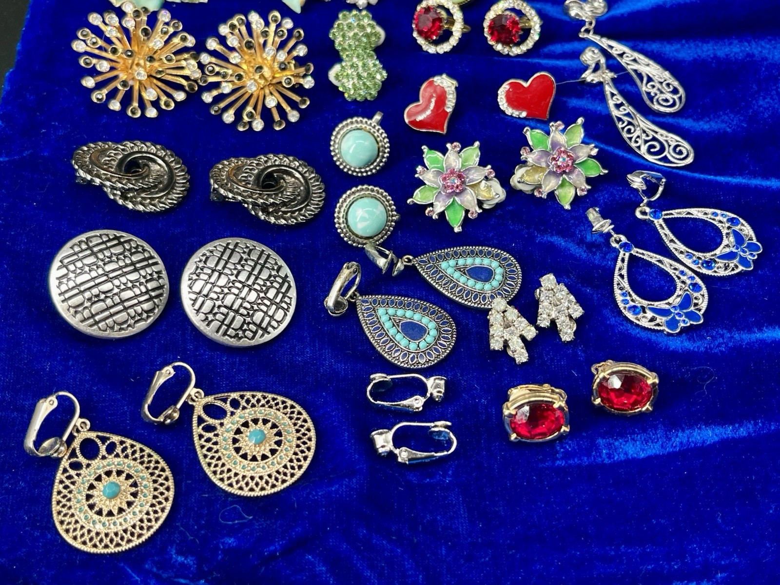 VTG To Now Clip On Earrings Lot Of 26 Pairs Rhinestone Pearl Sterling