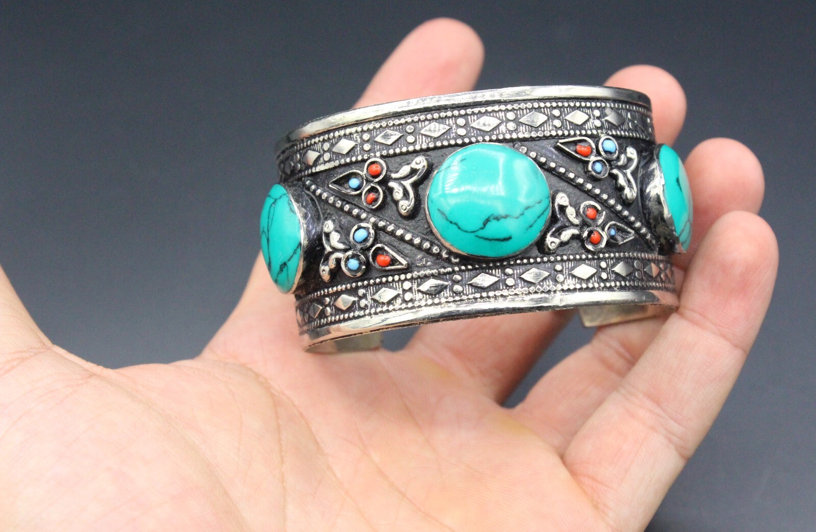 Afghan Cuff Bracelet, Malachite Stones Cuff Bracelet, Boho Cuff Bracelet #B04