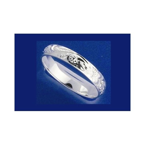 4MM STERLING SILVER 925 HAWAIIAN PLUMERIA SCROLL BAND RING SIZE 1 – 12