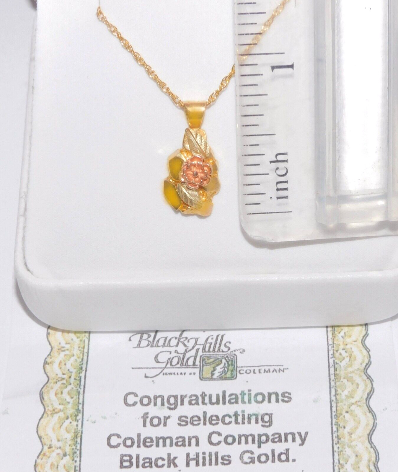 Black Hills Gold 10k Coleman Flower Leaves Nugget Pendant Necklace