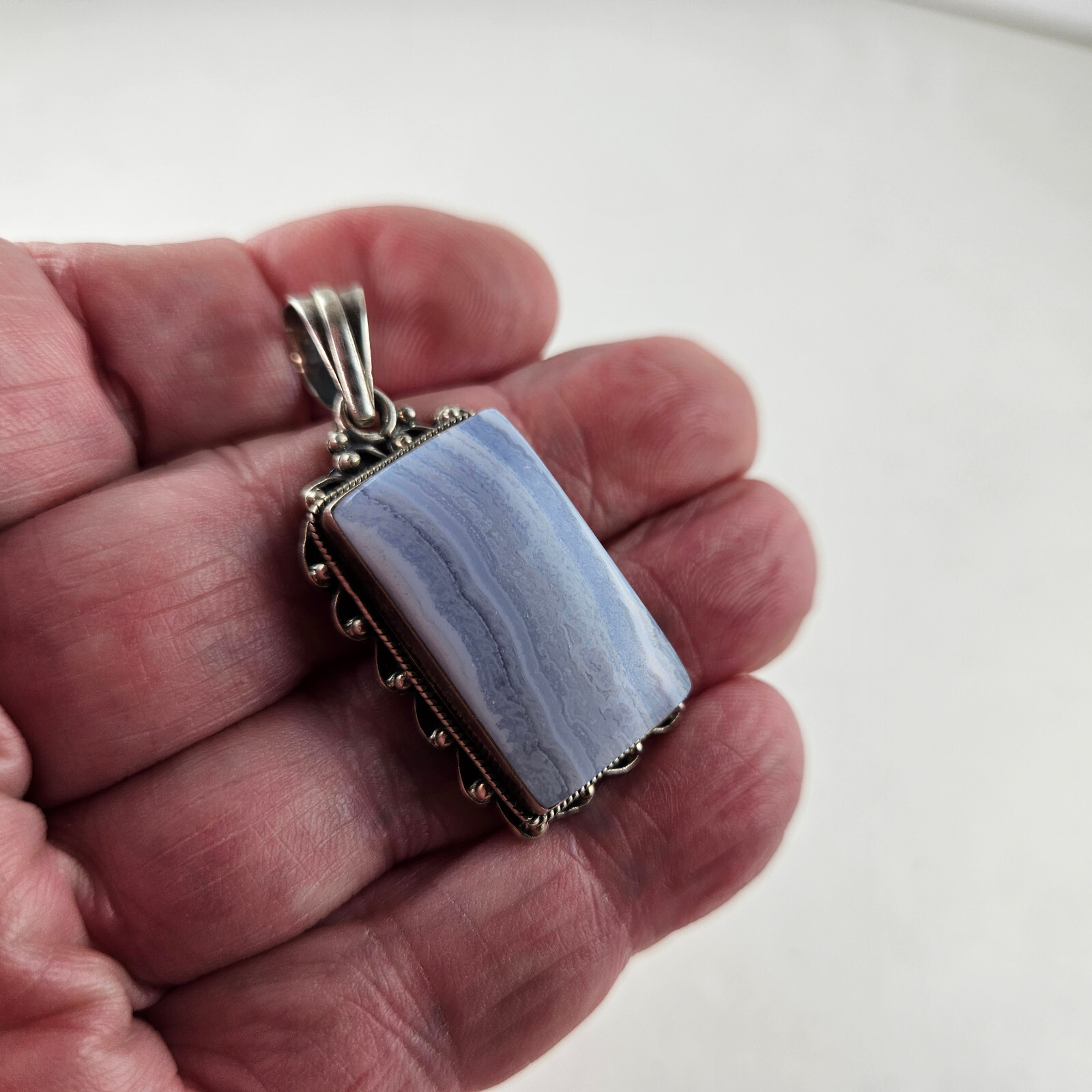 Sterling Silver Blue Jasper Pendant 13.0g [7942]