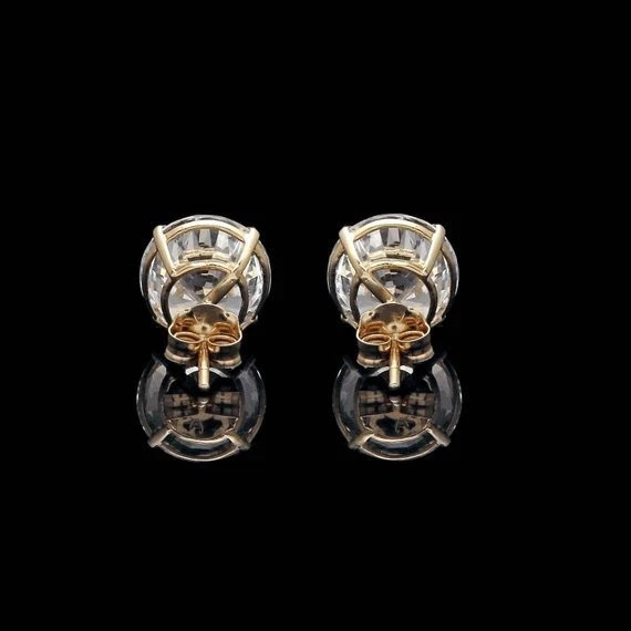 10mm Round Real Moissanite 8 CT Solitaire Stud Earrings 14K Yellow Gold Plated