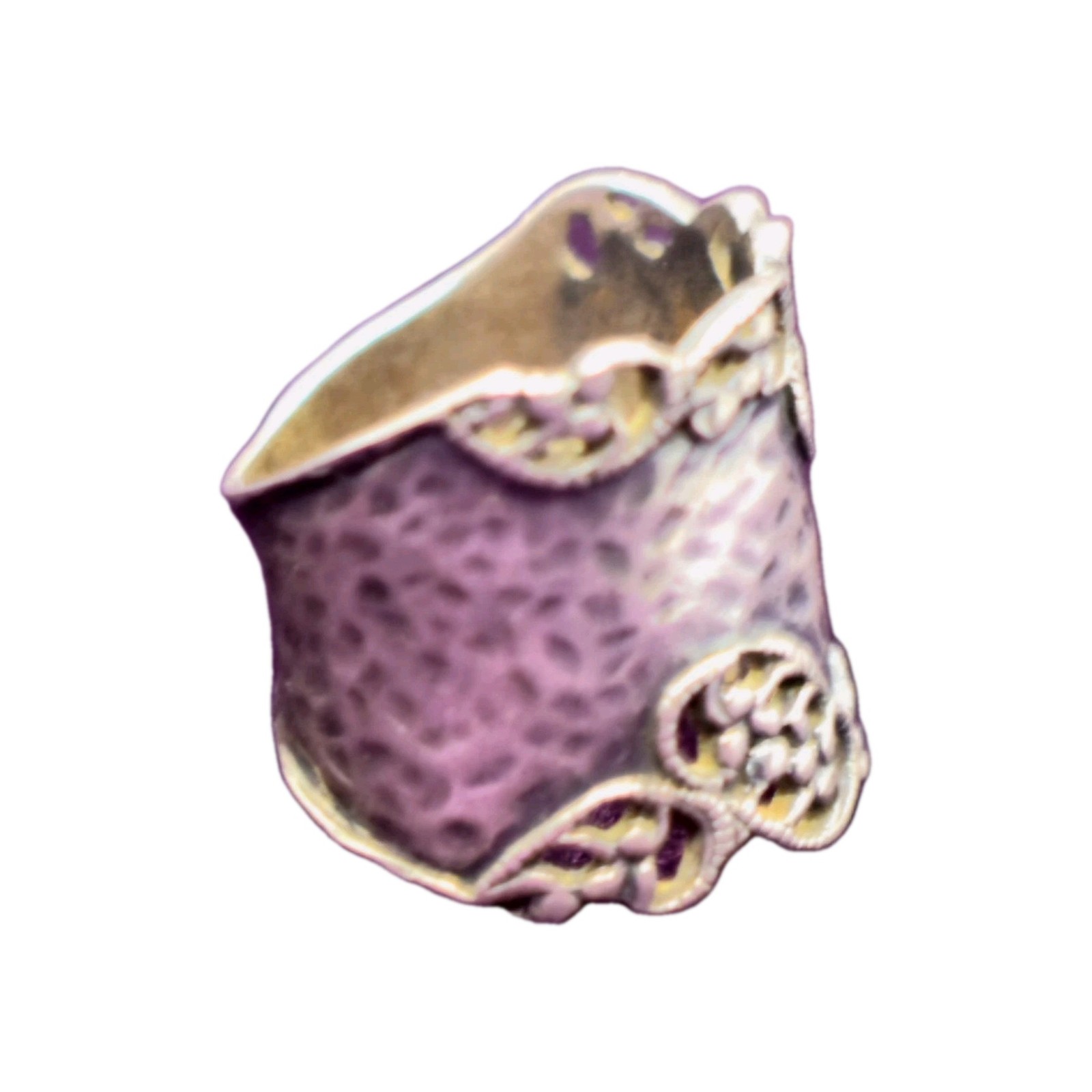 PAZ Creations Sterling Silver Wide Cigar Band Ring Hammered Filigree Israel…