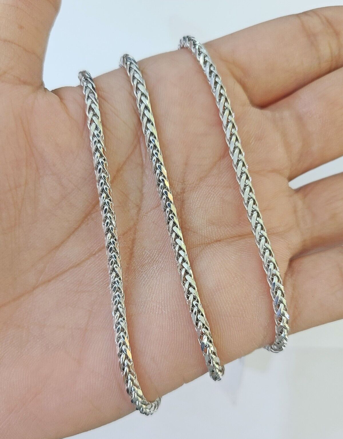 Real 10k Palm Chain White Gold 2.5 mm 24 Inch Necklace Men Women Real Genuine
