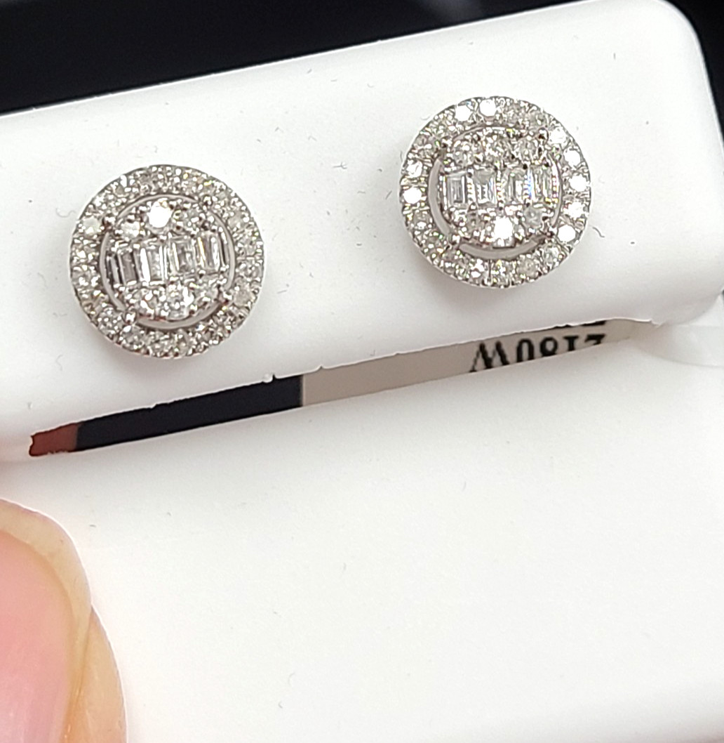 DEAL! 0.40CTW NATURAL ROUND BAGUETTES DIAMOND CLUSTER STUDS EARRINGS 8.7MM