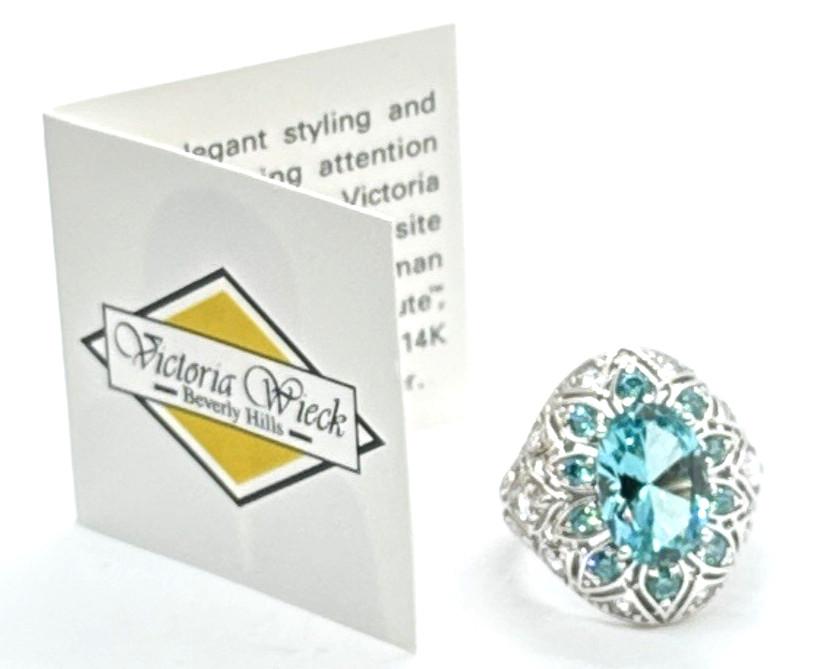 Victoria Wieck Swiss Blue Topaz Ring White Topaz 925 Sterling Silver Size 7
