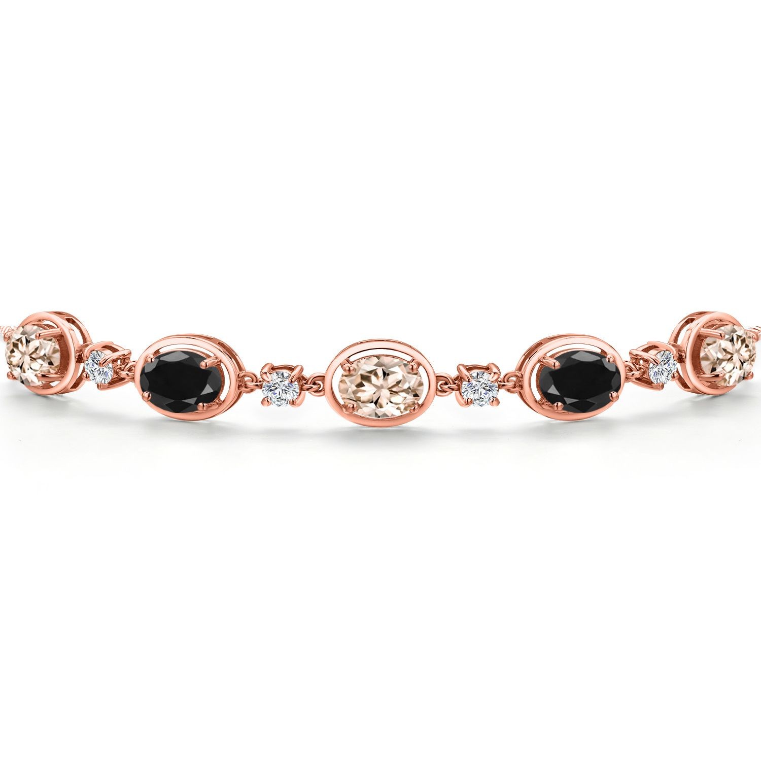 18K Rose Gold Plated Silver Peach Morganite and Black Sapphire and Lab Grown