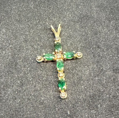 14k Yellow Gold Emerald Cross (Pendant Only, No Chain).
