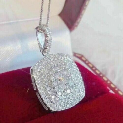 2.00Ct Round Cut VVS1/D Diamond Cluster Pendant 14K White Gold Finish Free Chain