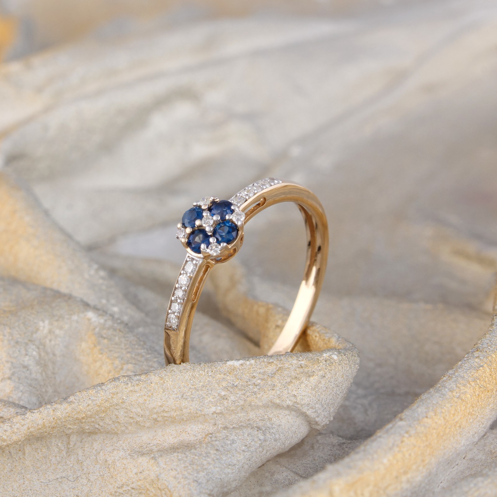 0.24 Tcw Blue Sapphire Diamond Flower Cluster Pave Ring 925 Sterling Silver Gift