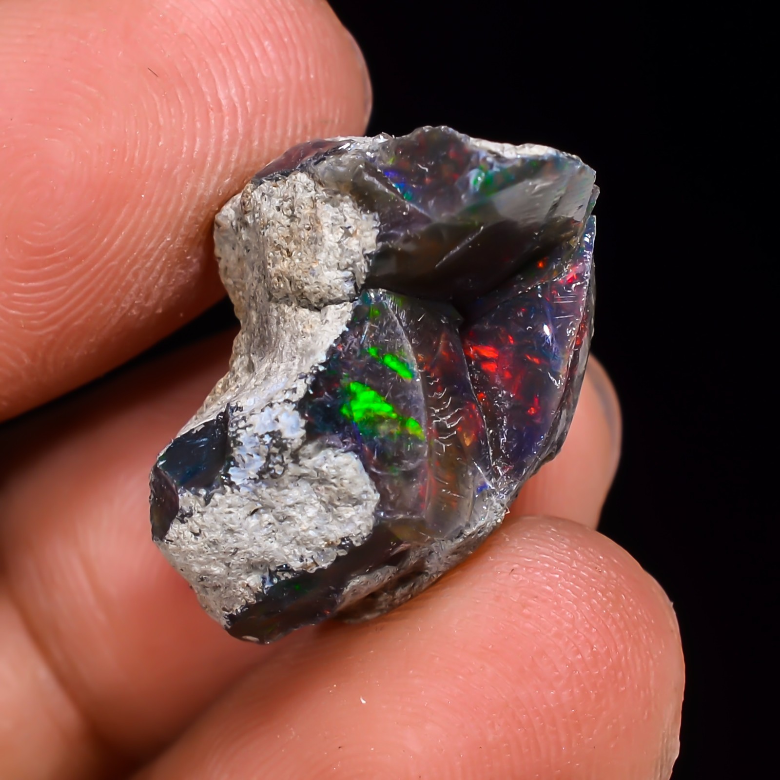 11ct Natural Black Opal Rough Ethiopian, Fire Opal Gemstone, 20×12 MM Welo Opal