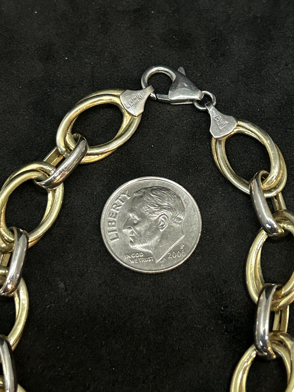 AU 925 1/11 14K 10.7mm Hoop Chain Link Bracelet 8in – 7.69g