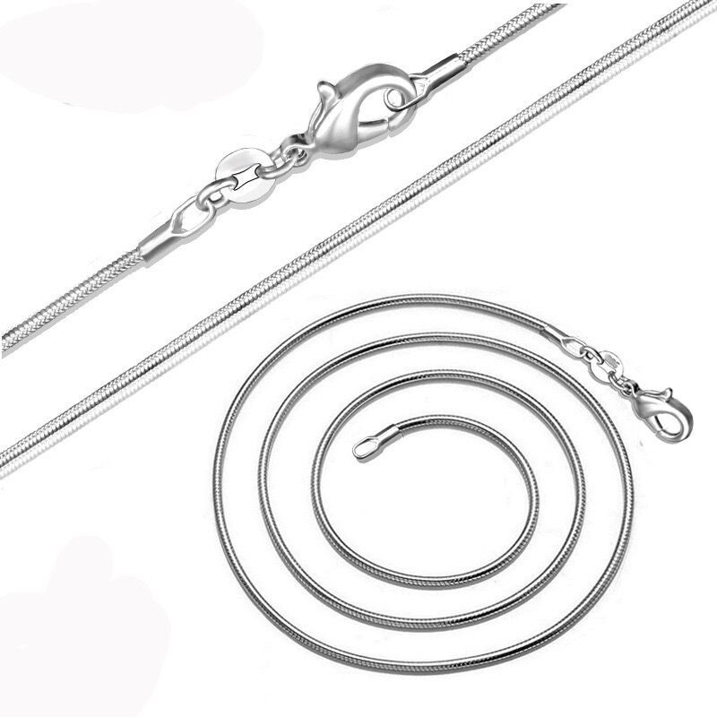 2 Colors 1mm Men Woman 925 Silver Plated Round Snake Chain Necklace 16-30”