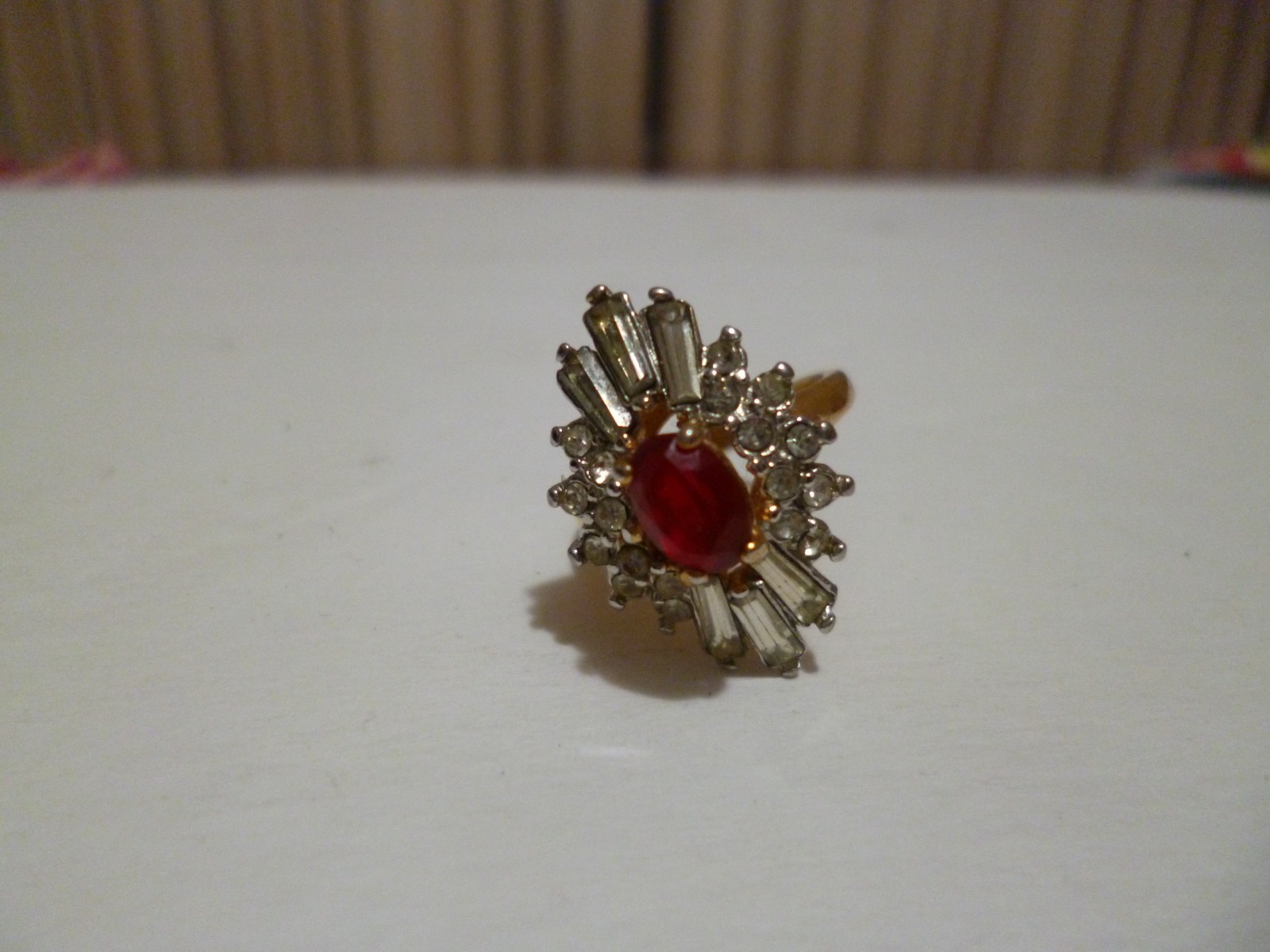 Nice 18KGE Simulated Ruby And Diamond Ring Size 5 1/2