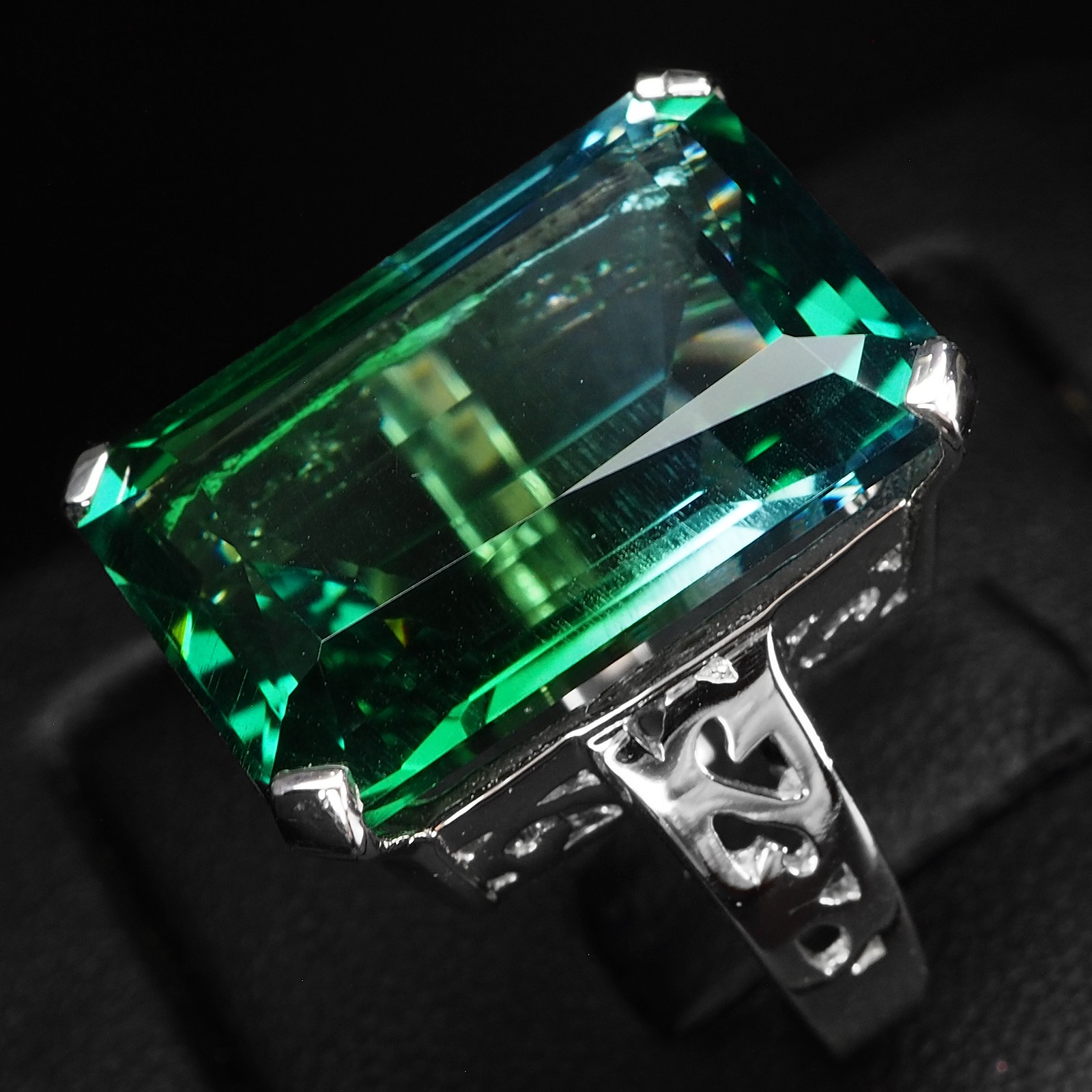 Estate Bi Color Blue Green Tourmaline 18.10Ct 925 Sterling Silver Handmade Rings