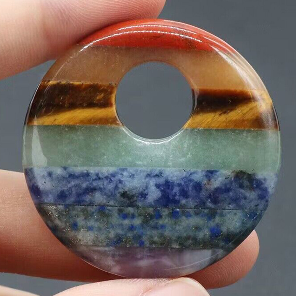 Natural Chakra Crystal Large Hole Donut Pendant Colorful Gemstone Round Circle