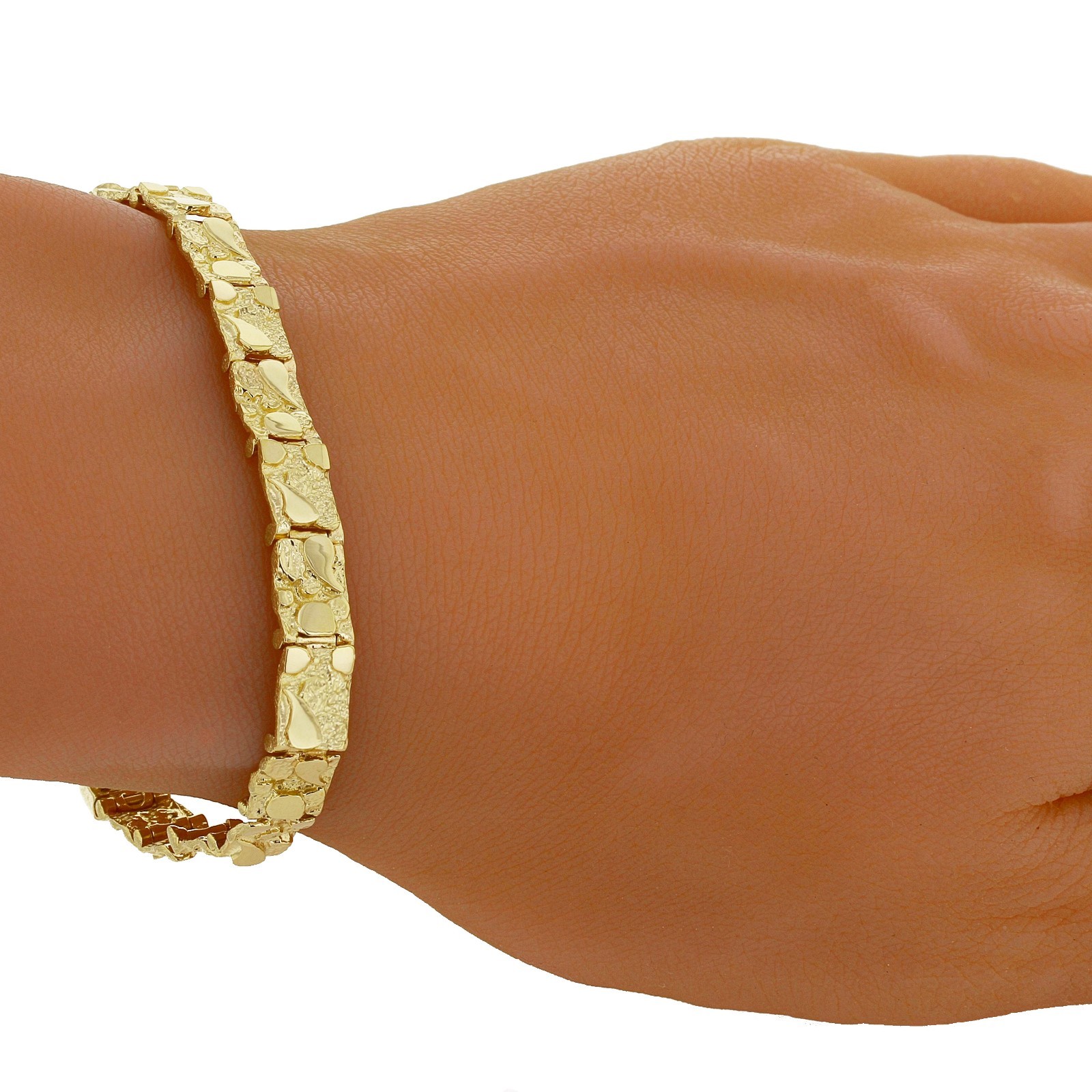 14k Yellow Gold Solid Nugget Bracelet 7″-9″ 4mm to 25mm Adjustable