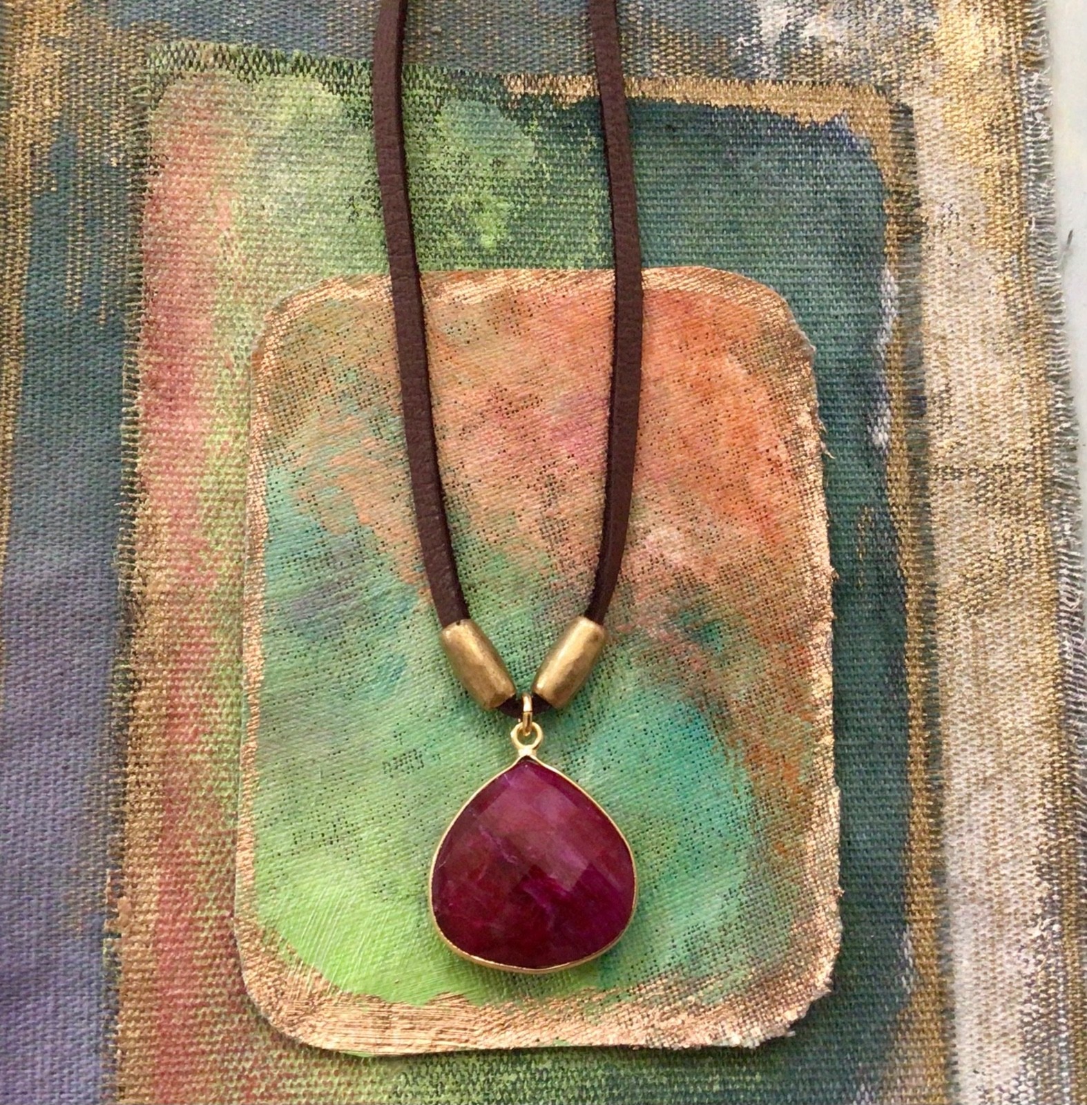 $300 Ruby Sundance Charm Necklace leather suede cord handmade artisan jewelry