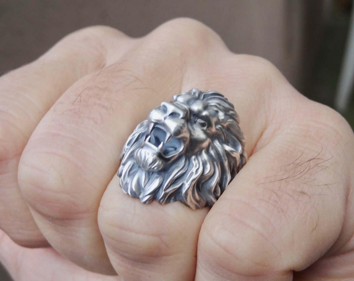 King of Lion Ring Sterling Silver 925 Roaring Head Biker Men Handmade Jewelry