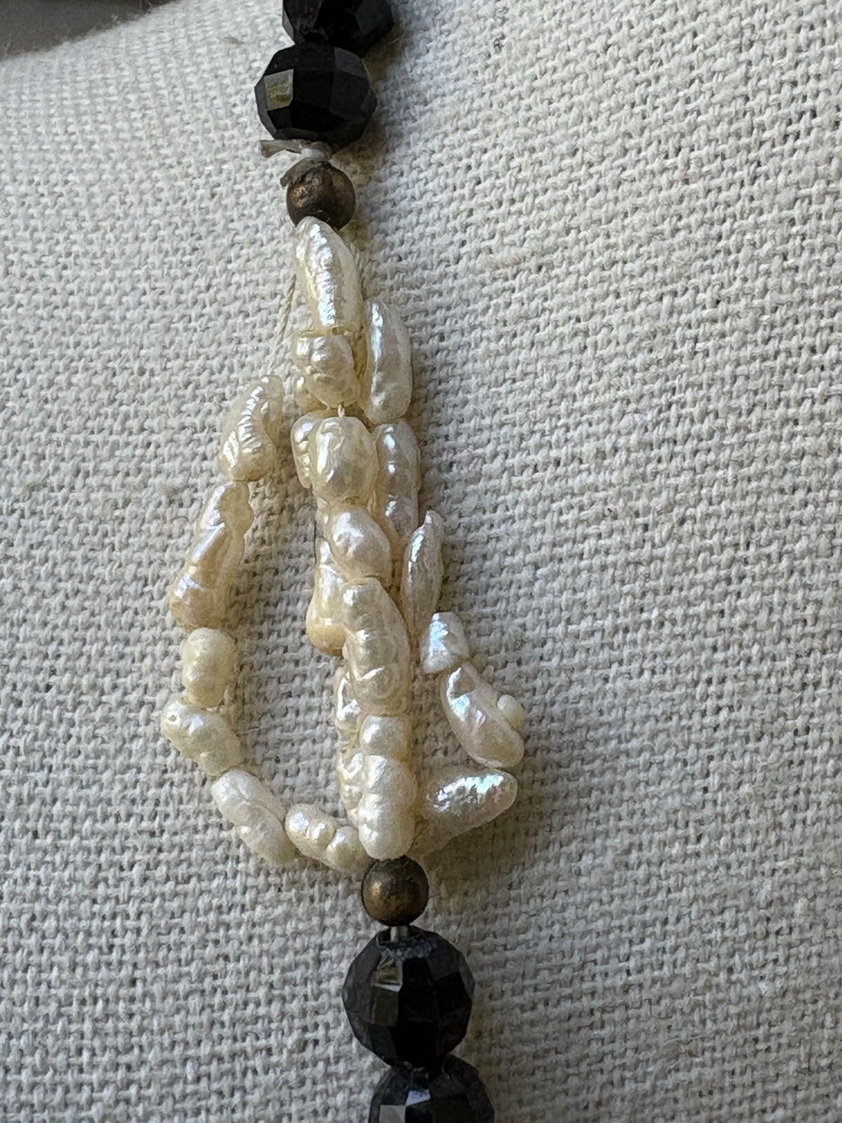 Vintage Mid-20th Century Faceted Black Onyx & Baroque Freshwater Pearl Necklace