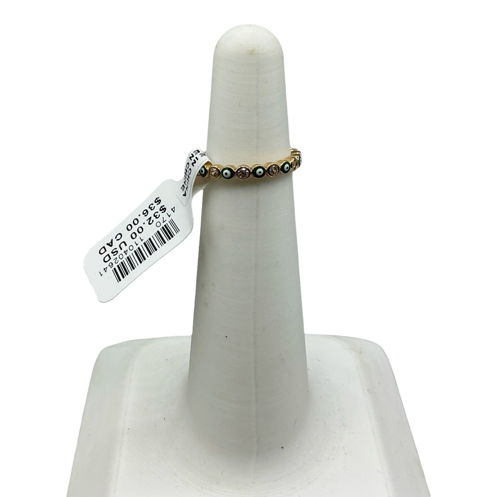Anthropologie Evil Eye Green Gold Tone Adjustable Stacking Ring New