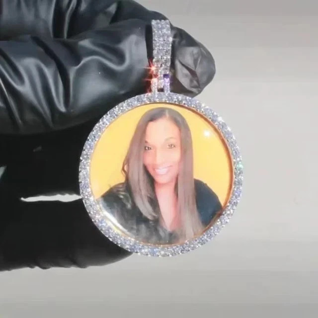 2.20Ctw Round Cut Moissanite Customized Memory Photo Pendant 925 Sterling Silver
