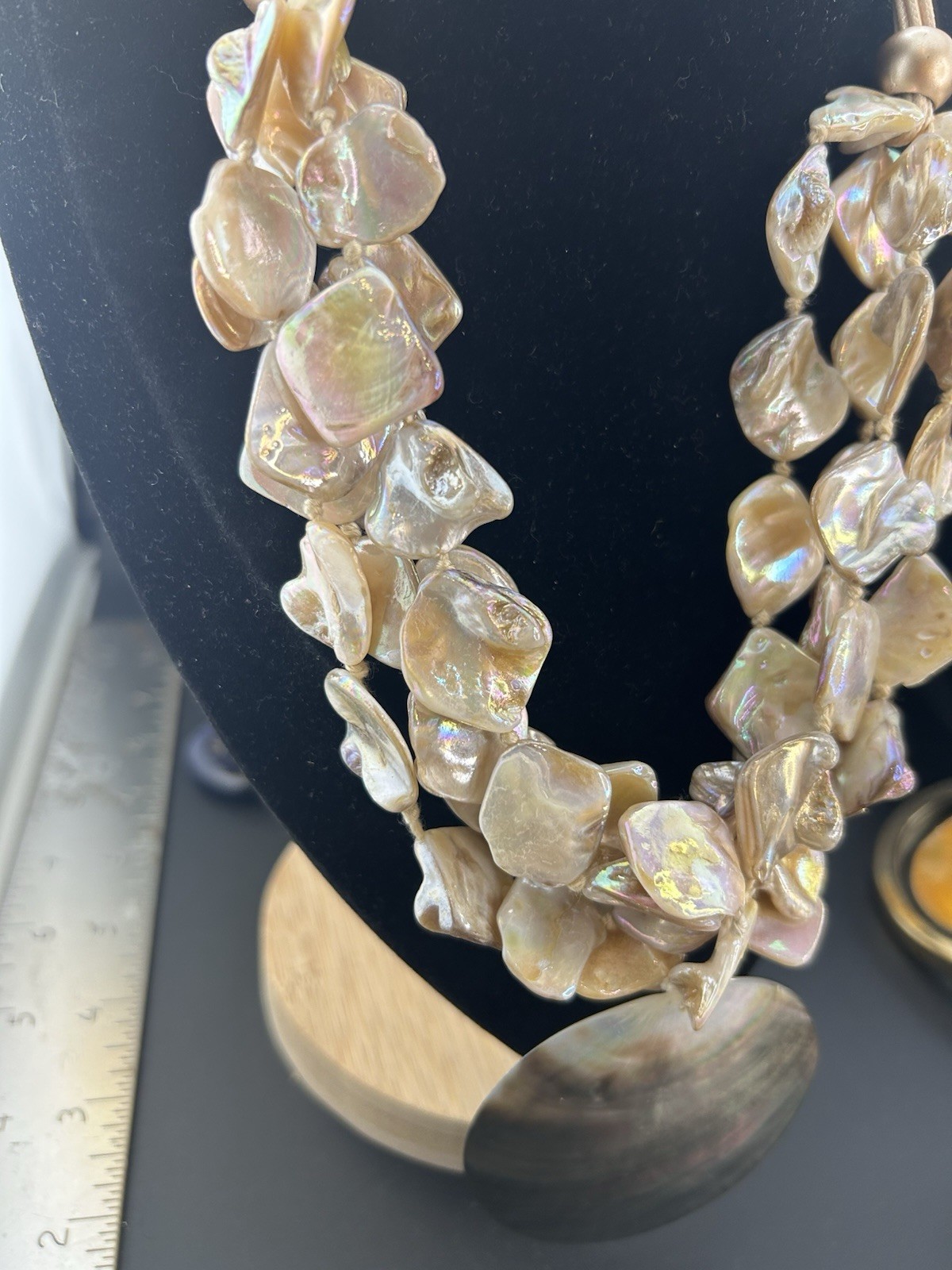 Gardenia Mother of Pearl Shell Statement Necklace Iridescent Boho Coastal Chic