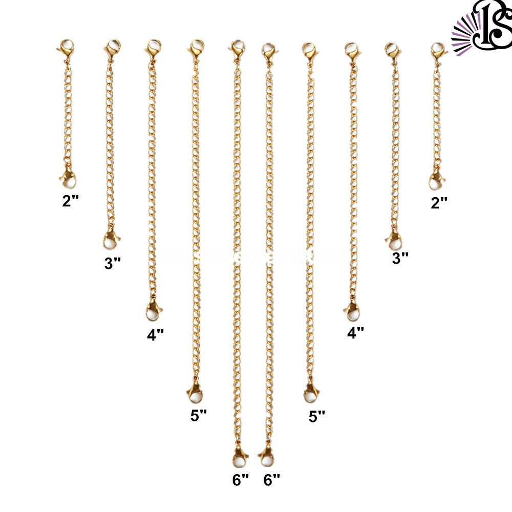 10pcs Stainless Steel Safety Chain Extender Necklace Bracelet Lobster Chain Set