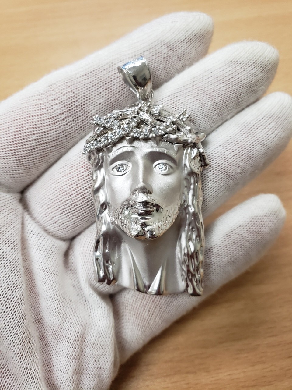 Sterling Silver Jesus Face CZ Pendant for Men – Large Iced Religious Piece