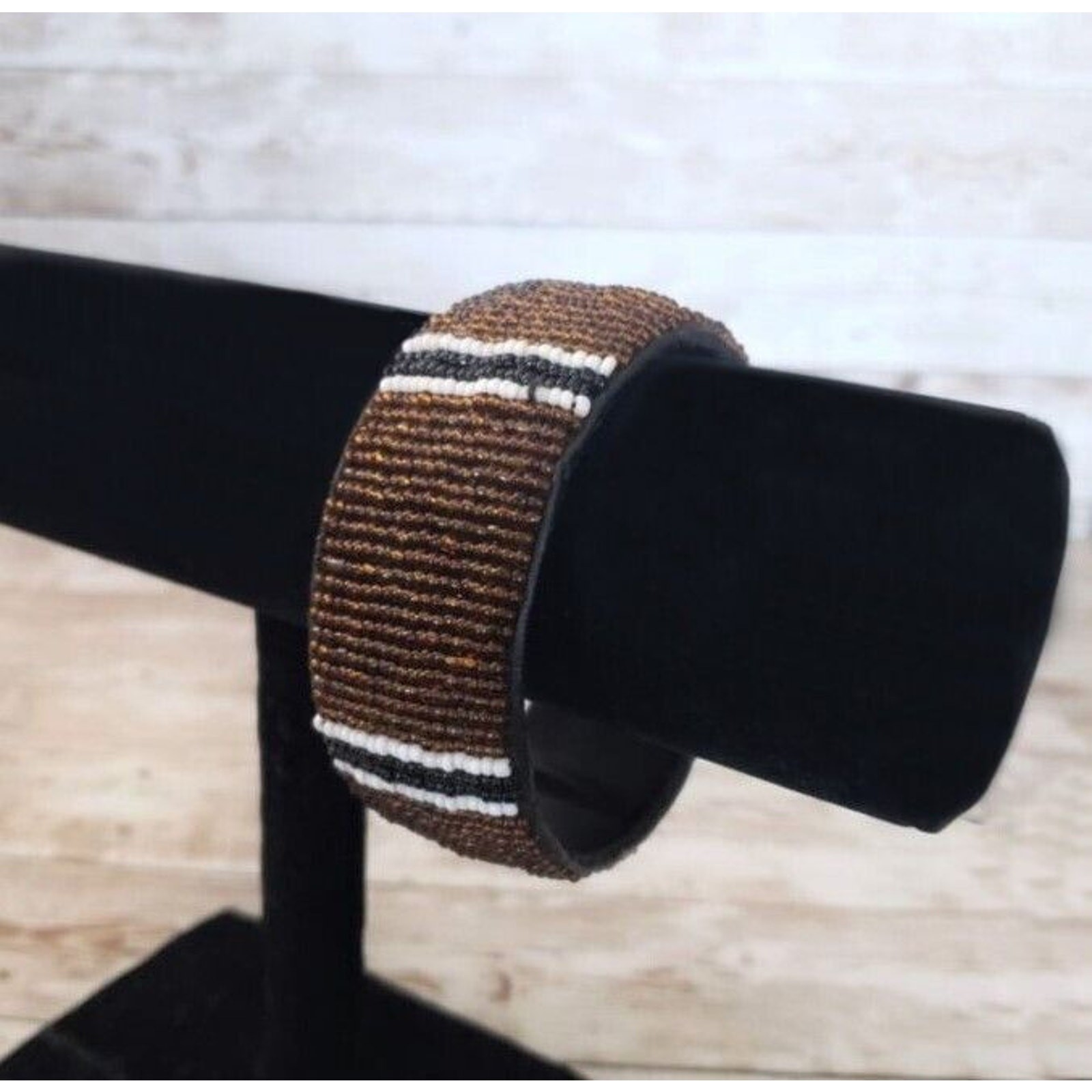 Vintage Bracelet / Bangle Chunky Beaded Bracelet Brown, Black, White