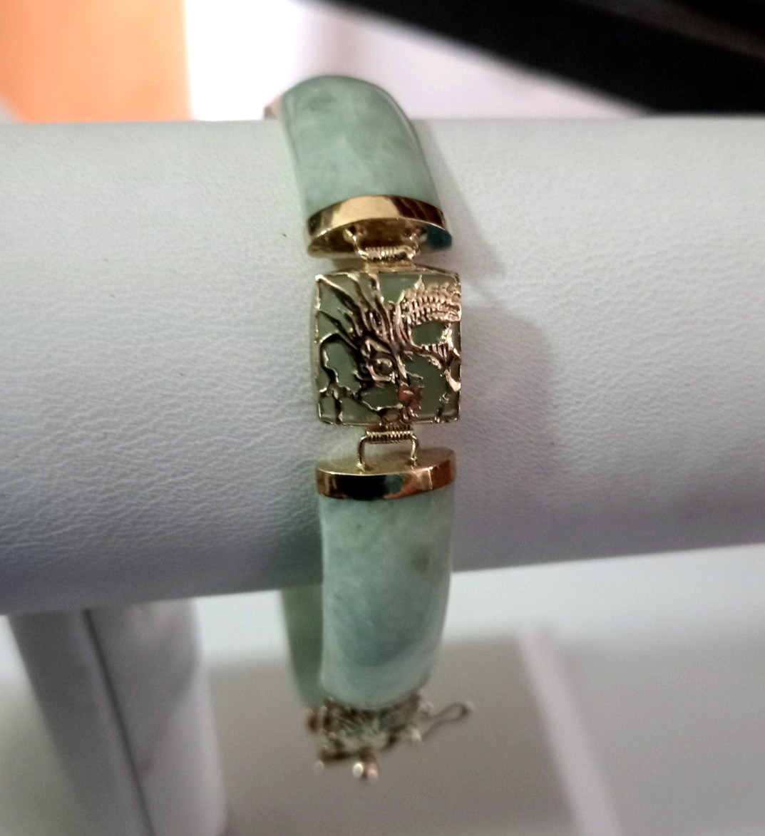 STAMPED 14K 585 YELLOW GOLD JADE BRACELET SIZE 7