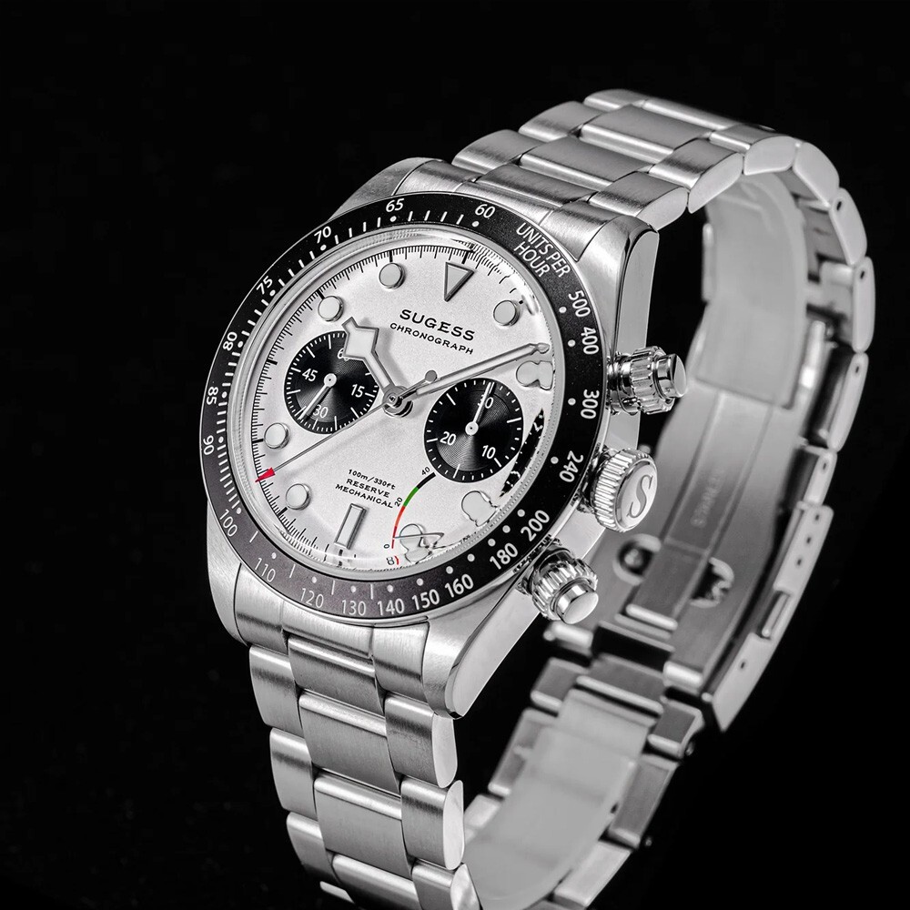 Sugess S457 Panda Mechanical Chronograph Steel White Black Sapphire Men’s Watch