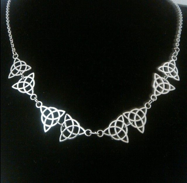 Celtic Trinity Knot Necklace with 8 charms, length 18″ plus 2″ extender