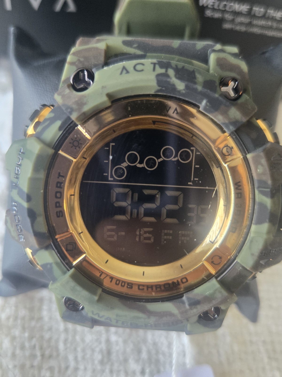 Activa Digital Quartz Sport Watch Chronograph Backlight Alarm Camo 50mm Box
