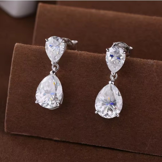 3Ct Pear Cut D VVS1 Moissanite Drop Dangle Earrings 14k White Gold Plated