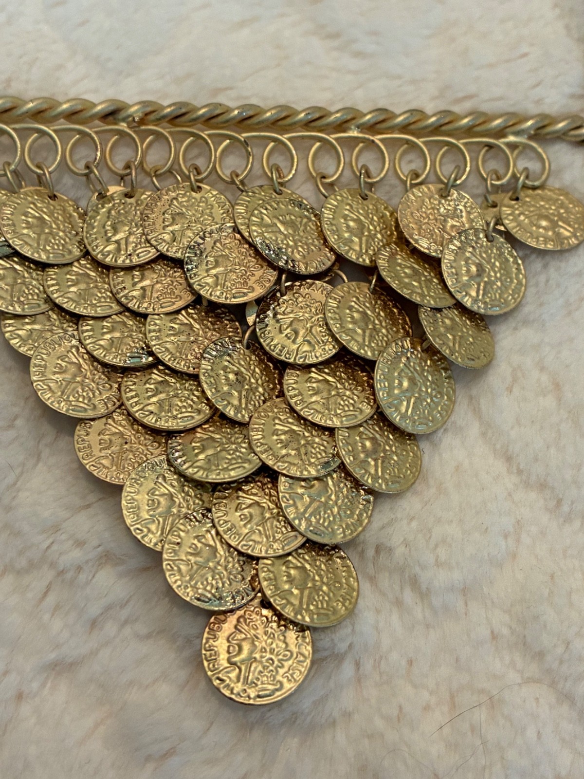 Roman Style Gold Tone Dangling Coin Bib Bar Costume Necklace & Armband