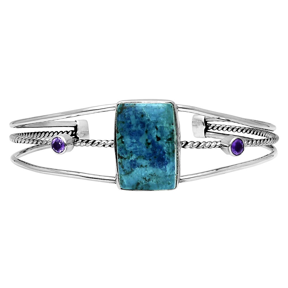 Premium Shattuckite & Amethyst 925 Silver Cuff Bangle Bracelet Jewelry B-1011