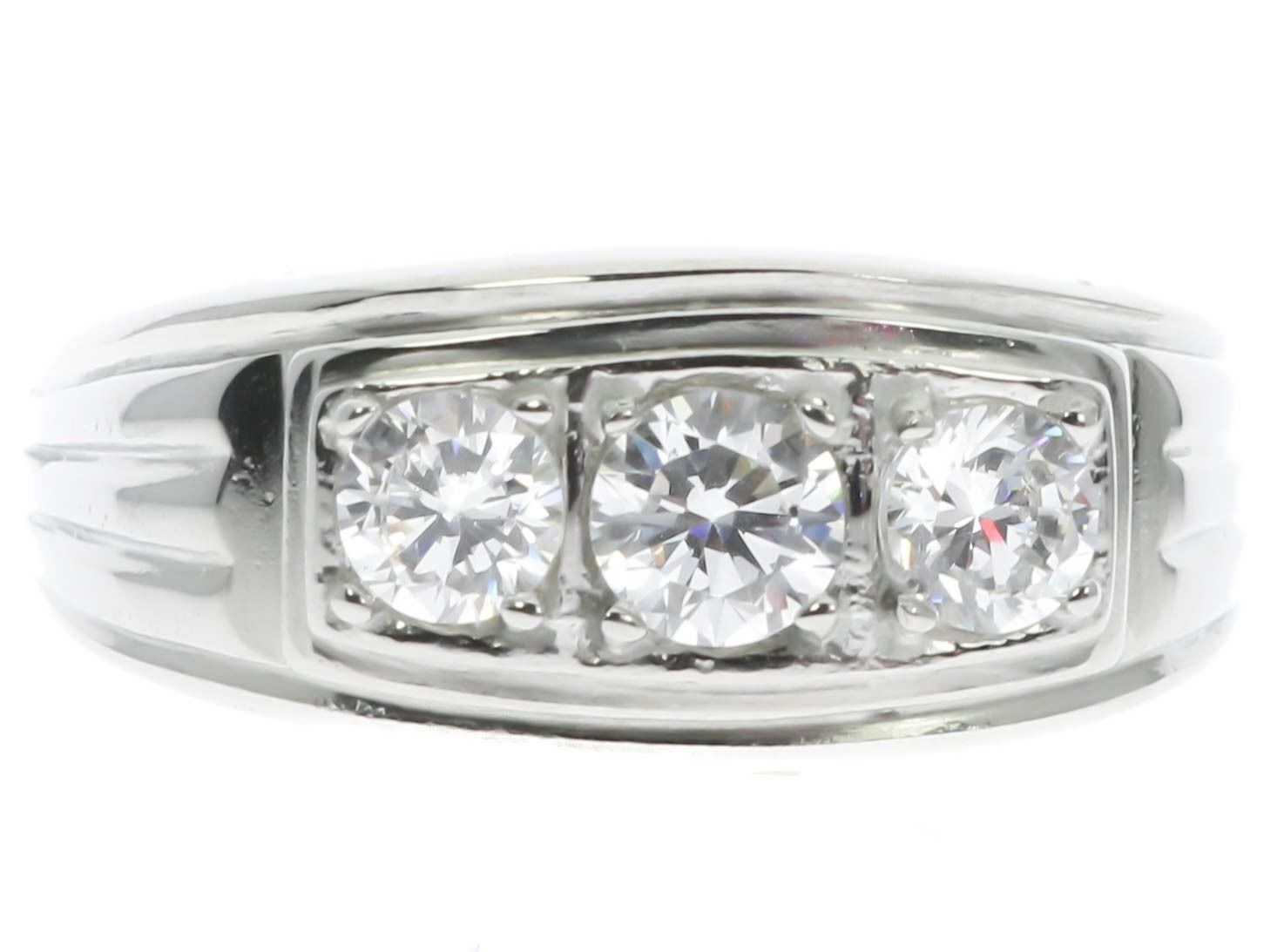 Three Stone Clear CZ Classic Stainless Steel Men’s Ring Size 13 T57