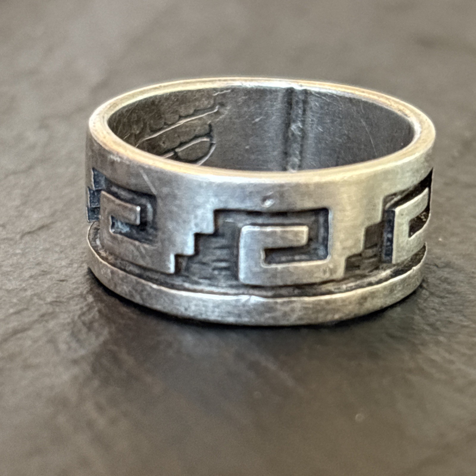 Manuel Karen Hoyungwa Hopi Sterling Silver Vintage 9mm Wide Band Ring Size 8