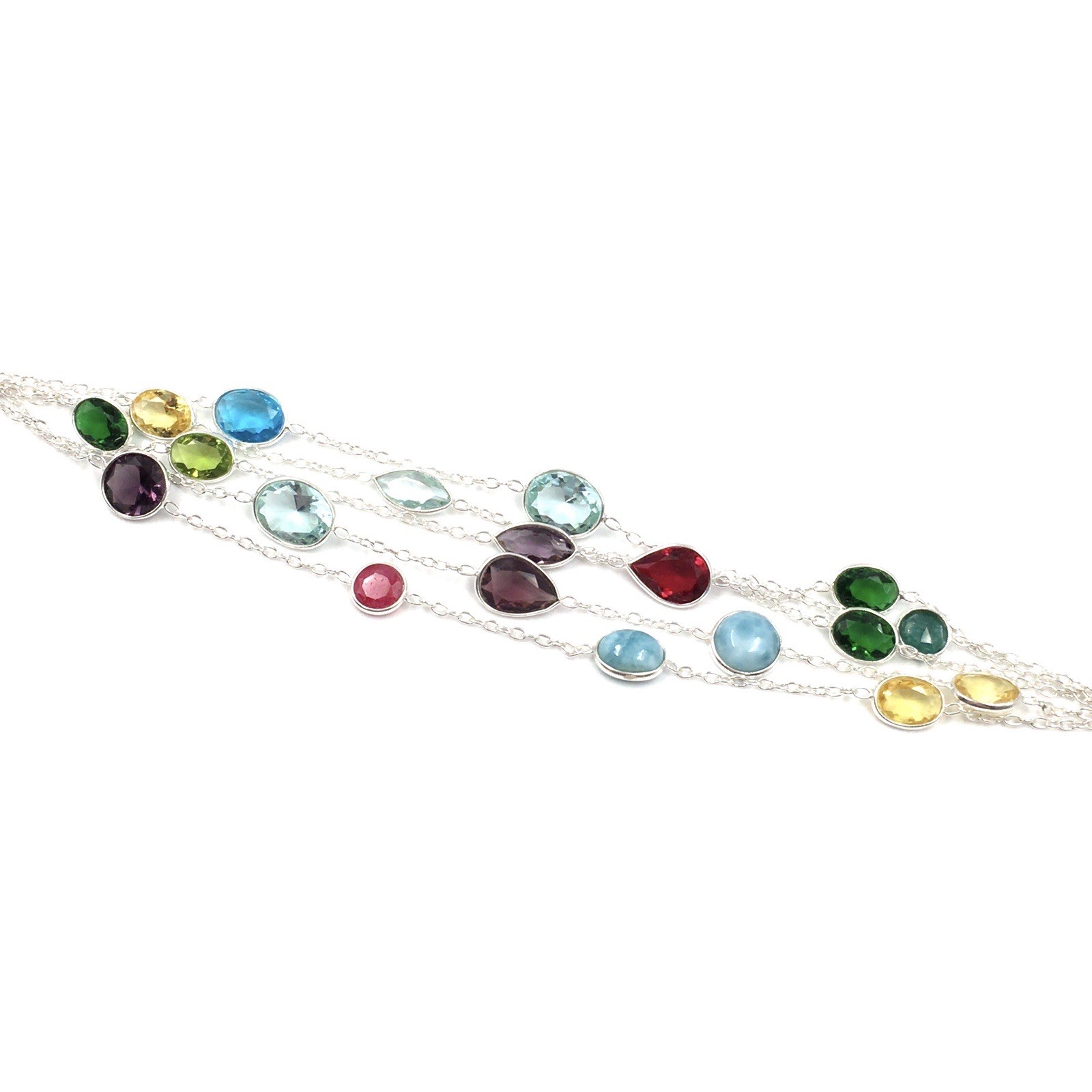 925 Silver Bracelet 17-19cm Colourful Gemstones Multicolour Jewellery Larimar Blue Red