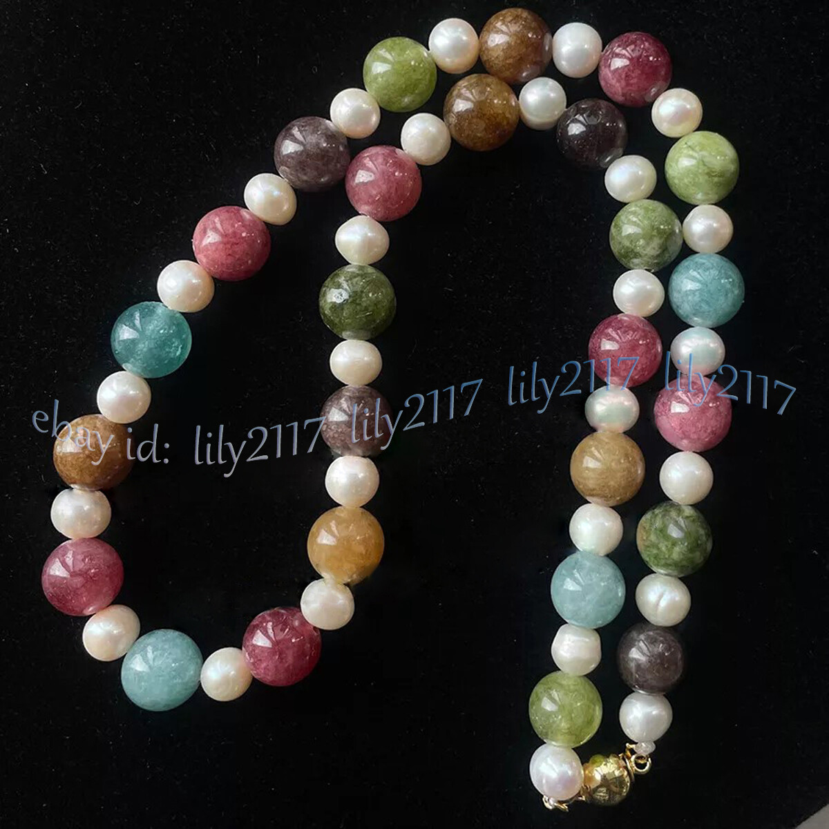 10mm Natural Multicolor Tourmaline Round Gems 7-8mm White Pearl Necklace 14-48in