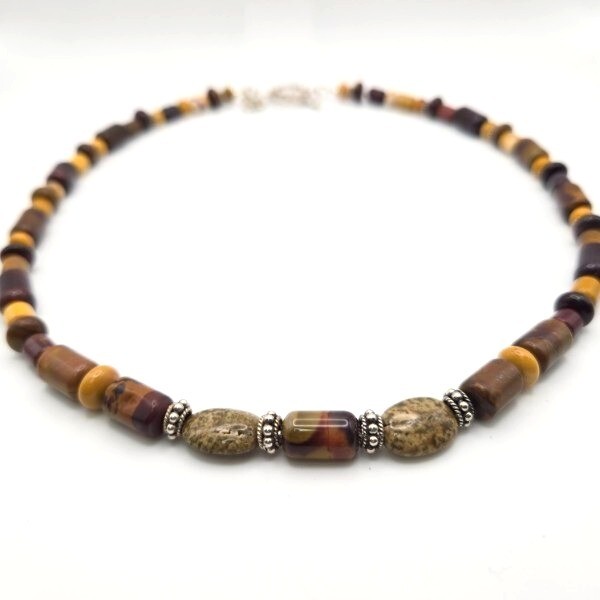 Artisan Crafted Polished Mookaite Jasper 925 Sterling Silver Necklace Handmade